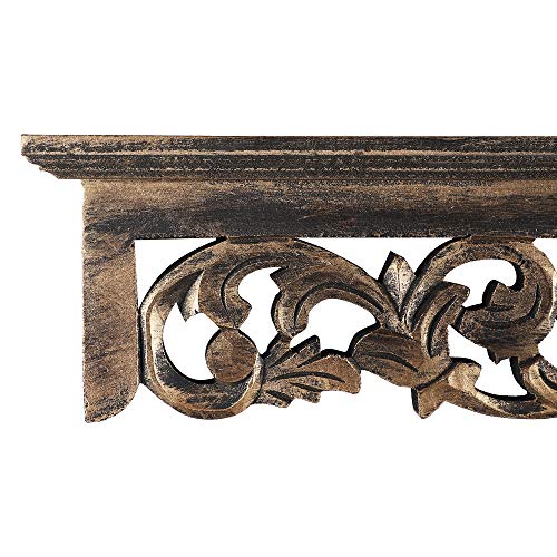 Image of THE URBAN STORE Shelf Wooden Wall Mounted Distressed Gold Color 60 x 15 X 12 CM Pack of One French Country Style Elegantly Floral Hand Crafted for Home and Office Decor TUSSLF06