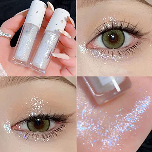 Glitter Liquid Eyeshadow Shimmer Liquid Eyeliner Gel Korean Eye Makeup Glitter Under Eye Shadow Bling Long Lasting Sparkling Loose Glitter Glue For Crystals Eye Glitter Makeup (02 # White Pearl) #TOP3
