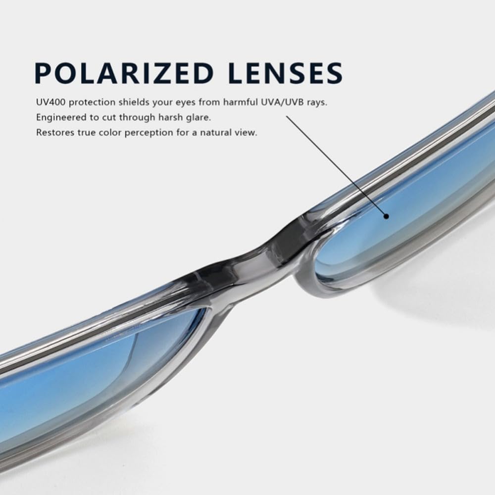Gafas de sol polarizadas con montura TR90, protección UV400 y efecto espejo para conducción al aire libre.