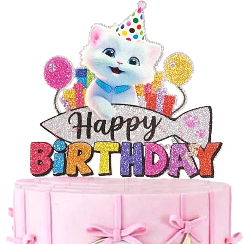 Cute Cat Cake Topper, Kitten Birthday Cake Décor, Cartoon Cat Theme Birthday Cake Décor, Kitten Birthday Decorations, Pet Theme Party Supplies