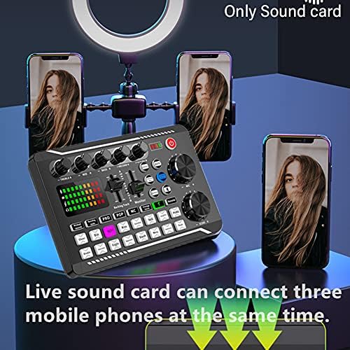 Kisbeibi Live Sound Card with LED Light Universal Bluetooth Stereo Audio Mixer Voice Changer Phone Computer Sound Card for Podcast Streaming PC Recording Studio and Gaming