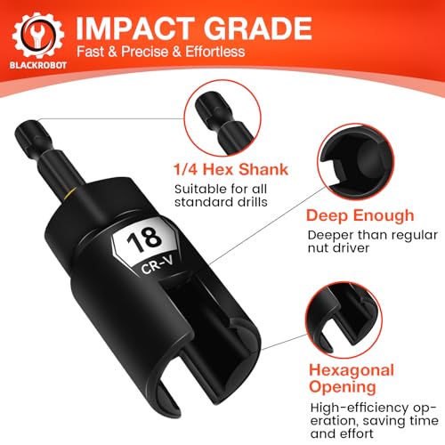 BLACKROBOT Wing Nut Driver Set 4PCS, Power Wing Nut Socket Bit with 1/4" Hex Shank, CR-V Steel, Color-Coded (9mm 12mm 15mm 18mm) for Wing Nut, Eye Bolt, Screw Hook, Wire Twisting — view 5