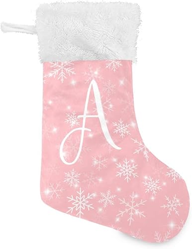 DOMIKING Calcetines de Navidad grandes de letra D, color rosa, 1 paquete de 17.1 pulgadas, adornos colgantes para chimenea, decoración de Navidad