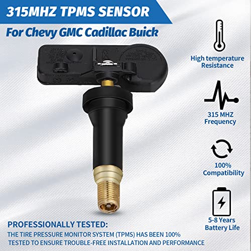 Yikesai Tpms Sensor - 315Mhz Tire Pressure Monitoring System Compatible For Chevy Silverado Gmc Cadillac Buick - Replaces# 13586335 13598771 13598772 13581558 #TOP1