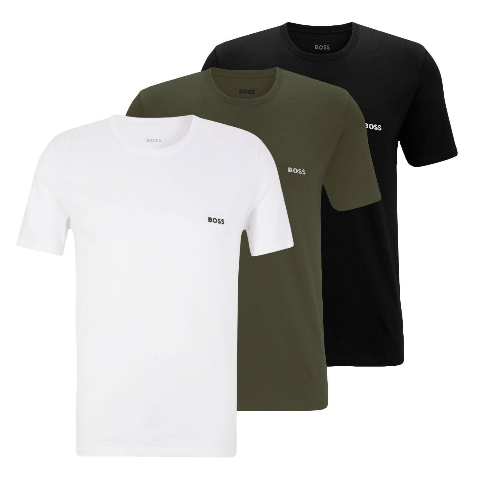 BOSS Herren Classic T-Shirts Kurzarm Shirts Pure Cotton Crew-Neck 3er Pack, Farbe:Mehrfarbig, Artikel:-987 Black/White/Olive, Größe:2XL