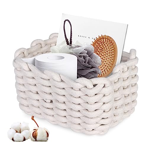 Cestini Portaoggetti Intrecciato in Corda di Cotone, Cesto in Corda di Cotone, Cesto Contenitore Organizer Cestini Portaoggetti Decorativi Rettangolari Naturali per Camerette Soggiorno Camera Da Letto