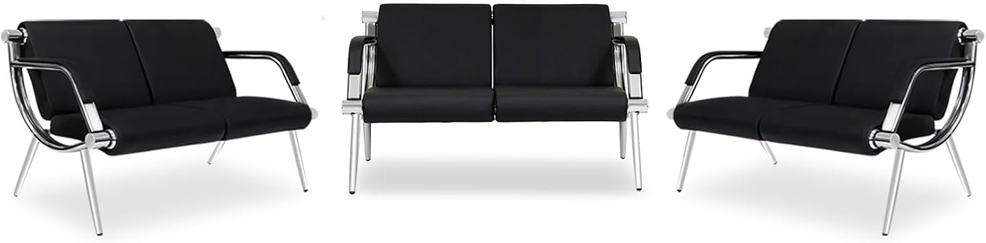 kinbor Black Waiting Room Bench - PU Leather Reception Chairs 6-Seat Office Guest Lobby Chair with Padded Arm Rest Reception Furniture for Airport Salon Bank Clinic
