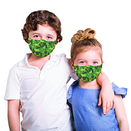 Snoozies Kids Face Mask - 1 Cloth Face Mask for Kids with Filter Pocket + 4 Filters - Washable Reusable Face Mask - Ages 2-4 (XXS) - Camo