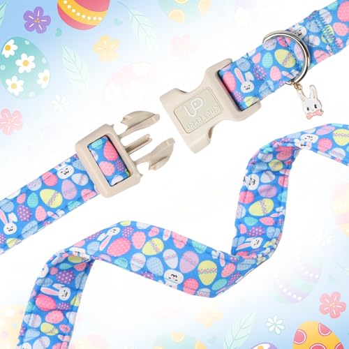 Image of Easter Day Dog Collar, UP URARA PUP Easter Bunny Adjustable Pet Collar with Quick Release, Colorful Rabbits Dog Collars for Small Medium Large Dogs
