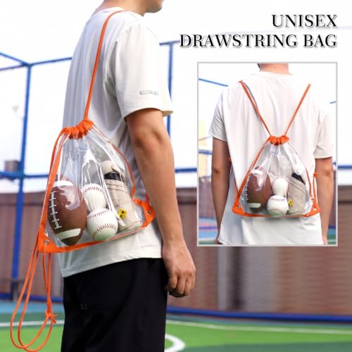 Image of 2Pack Clear Drawstring Backpack, 12x12 Small Clear Drawstring Bags for Stadium Events, Work, Festivals and Sporting Events, Orange