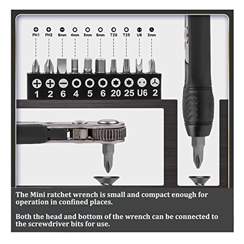 Bestycar 11pc 36-Tooth 1/4 inch Mini Ratchet Wrench Screwdriver Bit Set 90 Degree High Torque Mini Offset Reversible Drive Handle