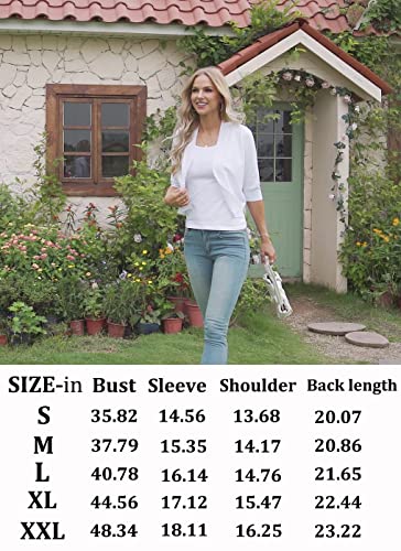 Astoseu Women's 3/4 Sleeve Cropped Cardigan Sweater Bolero Open Front Short Shrugs For Dresses White S #TOP4