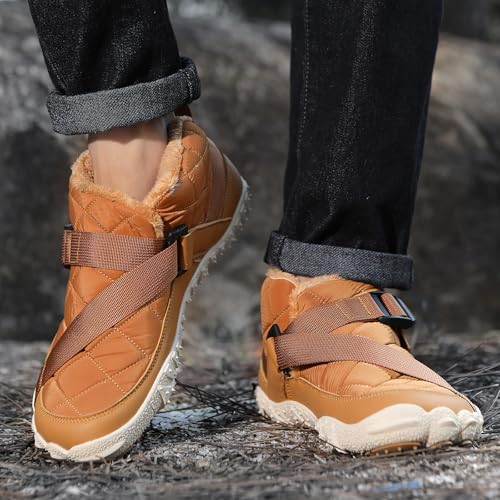 Image of Winter Footwear Barefoot Shoes Women Men Zero Drop Barefoot Hiking Boots Slip On Warm Waterproof Snow Boot Minimalist Wide Toe Ankle Booties Five Finger Hike Shoes Outdoor