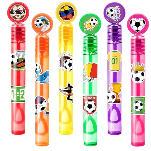 24PCS Soccer Party Favors for Kids, Mini Bubble Wands, Soccer Birthday Party Supplies, Goody Bag Stuffers, Piñata Fillers, Classroom Rewards, Pre-Filled Toys