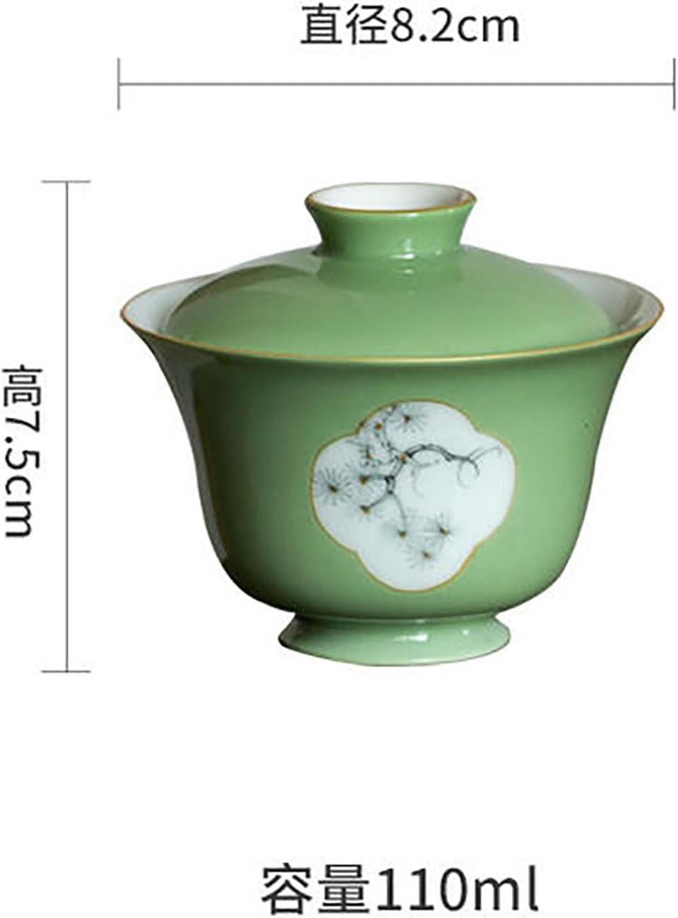 Chinese-style hand-painted pine tree two-lid bowl, household ceramic non-scalding tea bowl - red