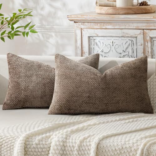 Image of MIULEE Dercorative Lumbar Throw Pillow Covers 12x20 Inch Brown 2 Pack