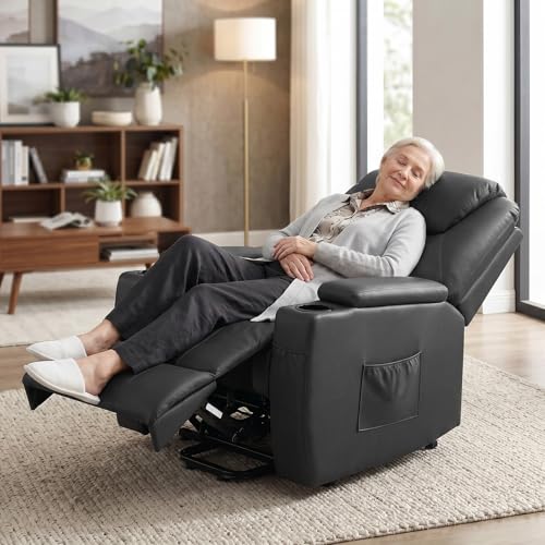 Image of Garvee Power Recliner Chair, Lift Chair with 8-Point Vibration and Heat, Full Body Massage, Armrest Storage, Dual Cup Holders, Silent PU Leather, FSC TUV Certifie, Power Lift Recliner for Bedroom