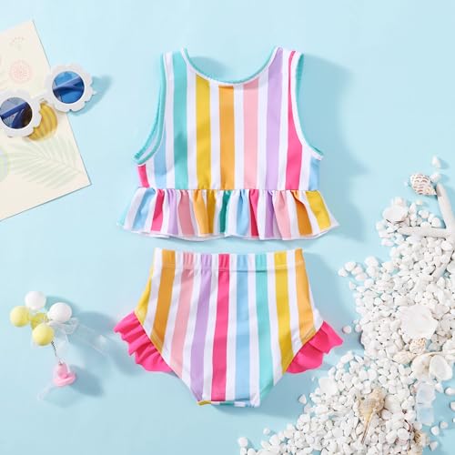 Image of Baby Swimsuit Girl Two Piece Bathing Suit Toddler Girls Summer Beach Ruffle Tankini Swimwear 1-7Y
