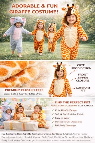 Image of Raj Costume Animal Fancy Dress Costume for Boys & Girls | Hooded Full Body Wildlife Zoo Animal Jumpsuit | Soft Costume for School Function, Fancy Dress, Halloween, Birthday, Cosplay & Role Play
