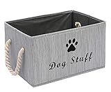 Geyecete Large Fabric Storage Bins Organizer with Weave Rope Handle, Collapsible Cube Basket Container Box for Dog Apparel & Accessories,Dog Coats,Dog Toys Gift Baskets-Grey