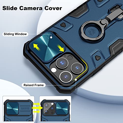 Nillkin Case For Iphone 13 Pro Max Case With Stand, Slide Camera Cover, Military Grade Shockproof Portective Case Compatible With Magsafe Wireless Charger&Magsafe Car Mount Holder, Blue #TOP3