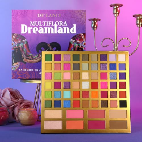 Large Eyeshadow Palette 62 Colors, DE'LANCI Big Colorful Makeup Palette All in One，for Old Women Eyeshadow Blush Highlighter Contour Makeup, High Pigment Multichrome Shadow for Everyday Make up