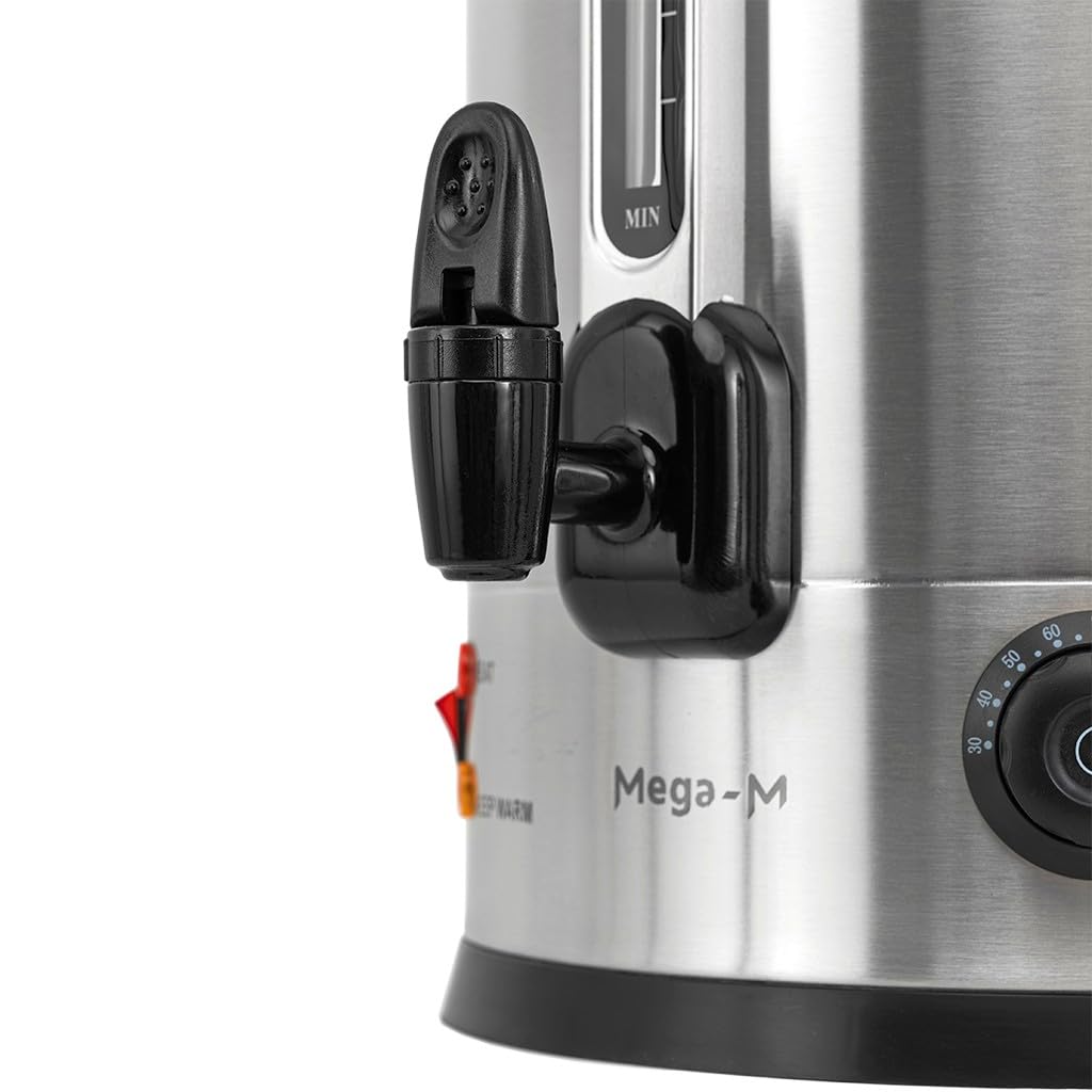 Mega-M Warnik do wody 24,5 l 2800 W inox z kranikiem 230 V | Regulacja temperatury, Keep Warm, wskaźnik poziomu wody, stal inox, kranik, do gastronomii