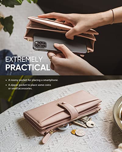 Vulkitty Wallet For Women Large Capacity Leather Purse Rfid Blocking Credit Card Organizer With Zipper Pocket(Rose) #TOP3