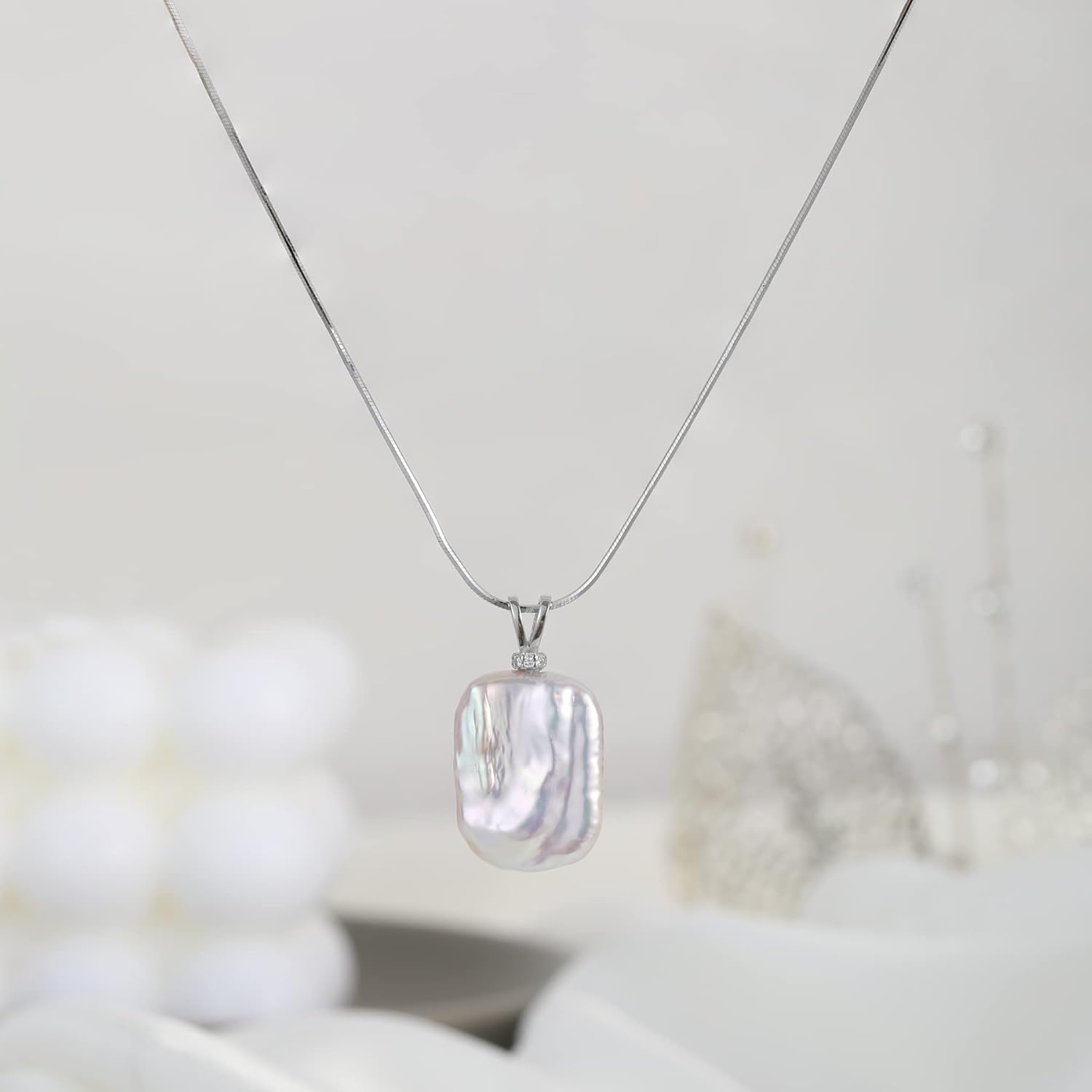 Sterling Silver Pearl Necklace, Freshwater Cultured Baroque Pearl Pendant, 18x15mm, 18 Inches, AAAA Luster, White, Female, Womens, Pendant Necklace - Image 4