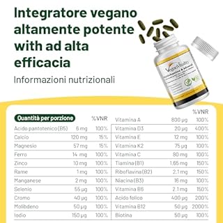 Multivitaminico Completo Vegano con Vitamina D3, K2 e B12-180 Compresse, Fornitura di 6 Mesi - Integratore per Dieta Vegana e Vegetariana