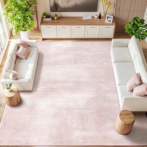 Washable Rug 10x12 Area Rugs for Living Room - Stain Resistant Non-Slip Backing Boho Rug for Bedroom,Durable & Ultra-Thin Vintage Large Area Rug(10x12,Pink)