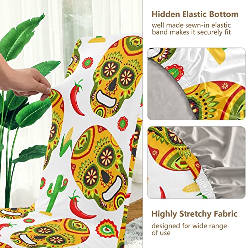 Dead Day Halloween Mexican Skull Dining Chair Covers Set Of 4 Stretch Chair Cover Removable Chair Slipcover Washable Dining Chair Seat Cover For Dining Room Hotel Party Ceremony Banquet #TOP3