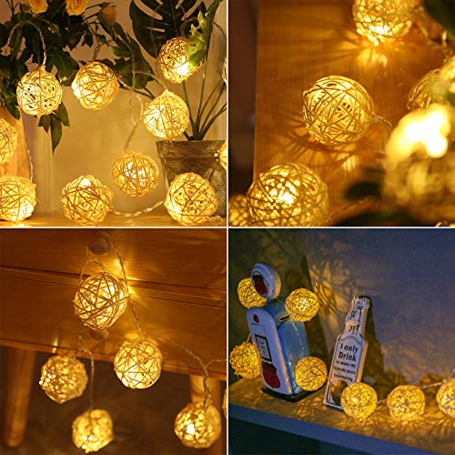 Hyal Luz Battery Operated 20 Led String Lights, 16.4Ft 20 Globe Rattan Balls Christmas Light With Remote Control & Timer, Indoor Fairy String Lights Decorative For Bedroom Party Wedding (Warm White) #TOP1