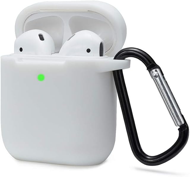 Airpods Case Cover Compatible with AirPods 2 & 1, KOKOKA Silicone Shockproof Airpods Case Cover Front LED Visible Extra Protection with Carabiner, White