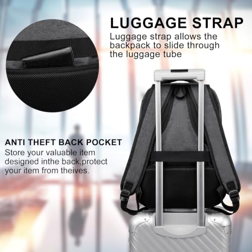 Image of School Backpack for Teens & College Students - 17.3 Inch Laptop Backpack with USB Charging Port, Water Resistant Travel Bookbag for Men, Women, Business & University, Grey