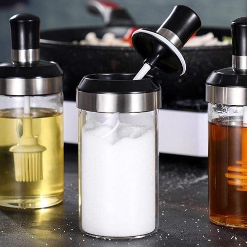 Image of Spoon Jar With Airtight Attached Lid Ghee Pickle Jar Condiment Dinning Table Sugar Pot Oil Dispenser Glass Storage Bottle For Kitchen (250 ML)