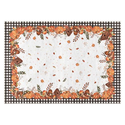 Artoid Mode Buffalo Plaid Pumpkins Mushrooms Birdhouse Leaves Fall Area Rug, Autumn Thanksgiving Home Decor Low-Profile Washable Area Rugs for Entryway Bedroom Living Room Laundry Room Indoor 5x7 Feet