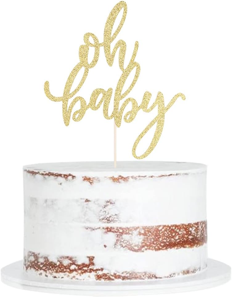 Glitter Oh Baby Cake Topper, Baby Party Cake Decoration, Baptism or Gender Reveal Party Cake Decoration. (gold)