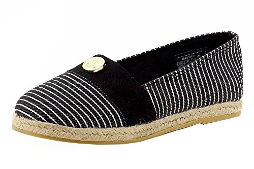 Nautica Girl's Azeda Stripe Black Canvas Fashion Slip On Shoes Sz: 4 #TOP10