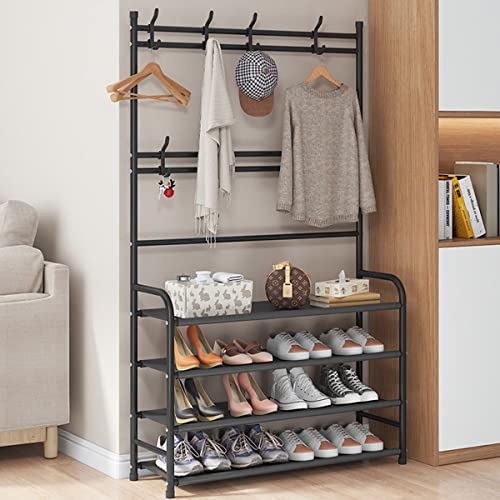 Weecron Entryway Shoe Rack 4 Tier Shoe Shelf Storage Organizer With Hooks For Bedroom Closet, Black #TOP4