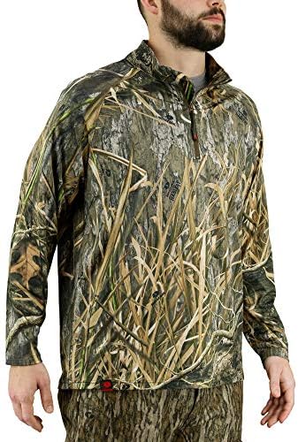Mossy Oak Men's Standard Hunting Shirts Lightweight Quarter Zip Camo, Shadow Grass Habitat, Medium