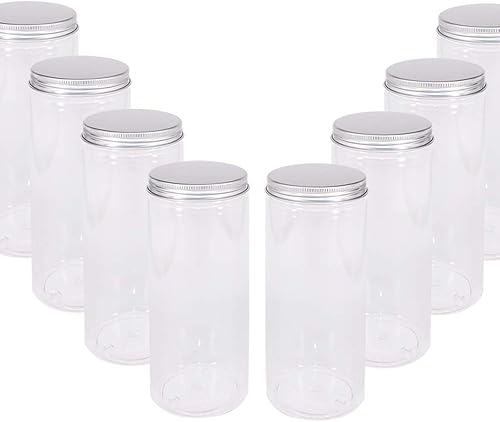 Miniatura 2 de zmybcpack Paquete de 8 frascos de plástico rectos transparentes de 20 onzas (20.3 fl oz), tarros de plástico de apertura amplia con tapas de