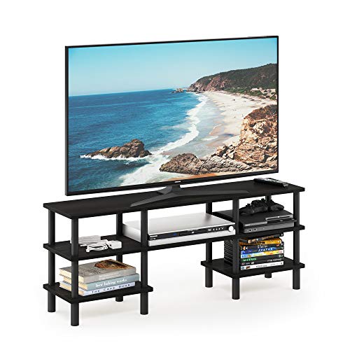 Image of Furinno Turn-N-Tube 3-Tier Multipurpose Wide Shelf TV Stand, Espresso /Black | Open Shelf Entertainment Center, TV Console, Open Frame for Cable Management, for Living Room, Bedroom