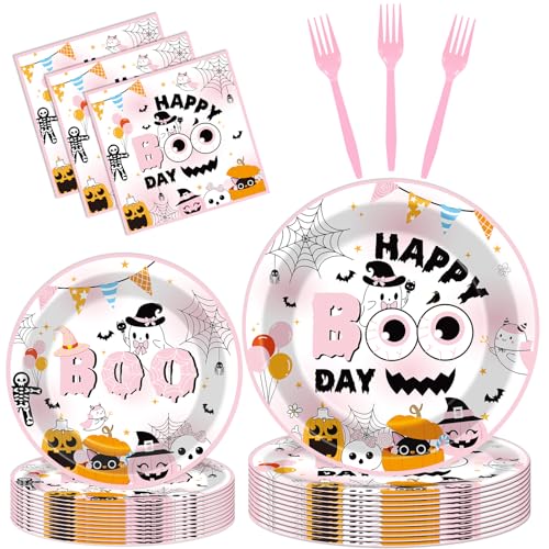 Happy BOO Day Party Decorations - 96 Pcs Pink Halloween Birthday ...