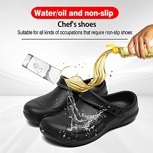 Jswei Non-Slip Nursing Chef Shoes Garden Clogs Oil Water Resistant Safety Working Shoes For Kitchen Garden Bathroom For Men Black 12 #TOP2