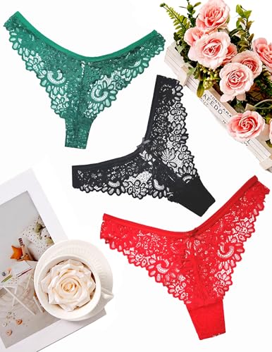 Murimia Sexy Seamless Thongs for Women Lace Underwear Breathable Low Rise T-Back Panties 1-5 Pack4
