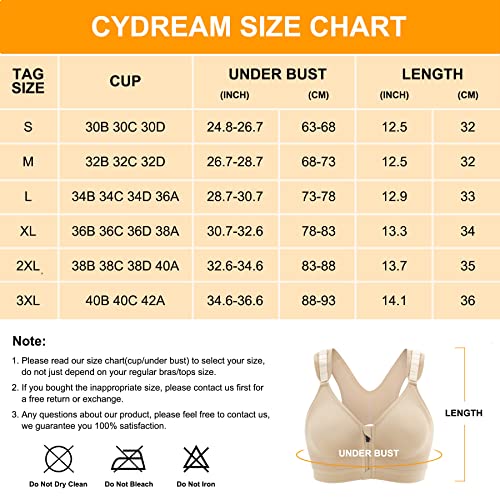 Cydream Women Post-Surgical Bra Zip Front Post Surgery Sports Bras Racerback Support Wireless Adjustable Straps (L, Beige) #TOP5
