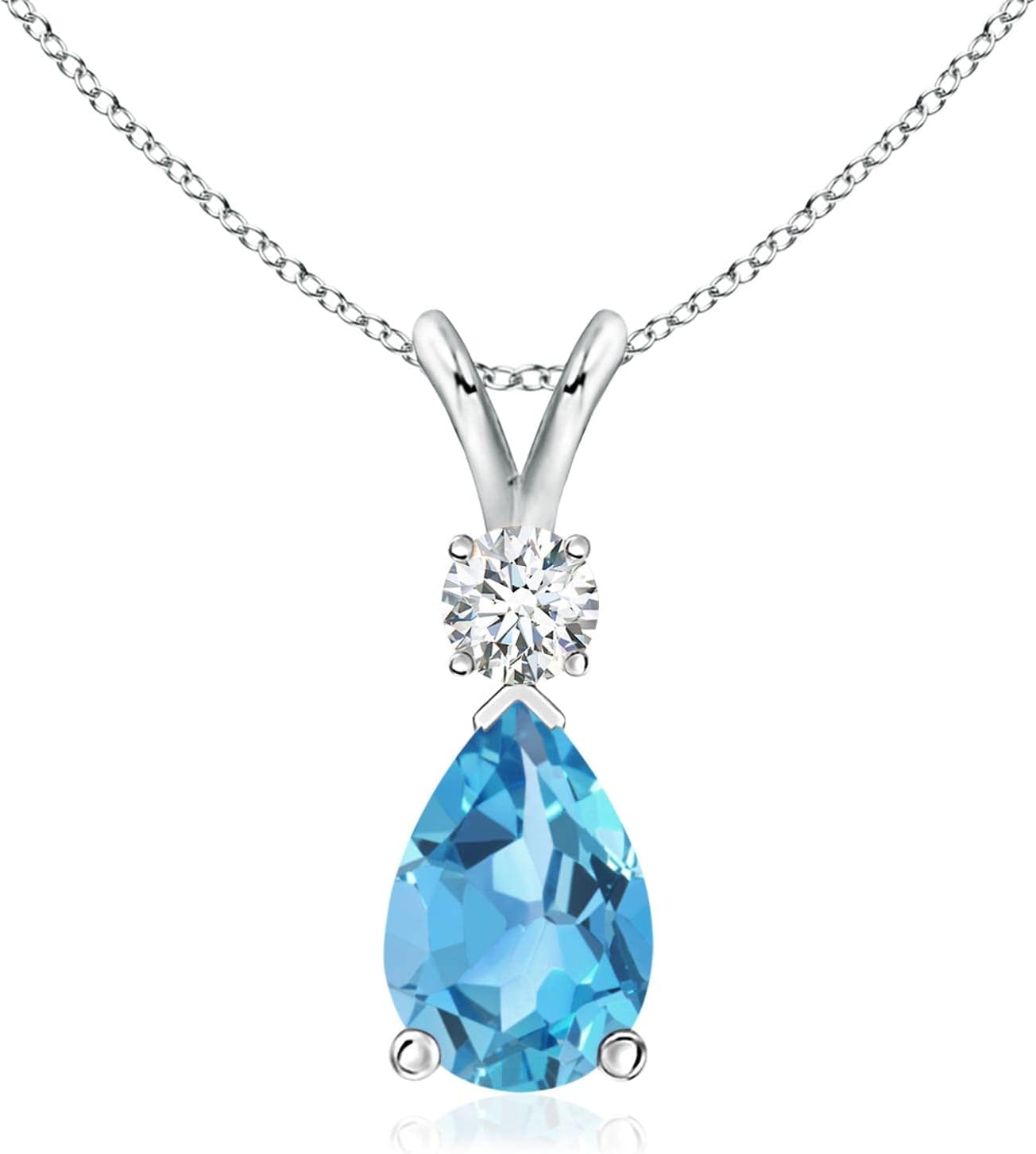 Angara Natural Swiss Blue Topaz Solitaire Pendant for Women | Pear Shape Blue Topaz Diamond Necklace in 14K Solid Gold/Silver/Platinum With 18" Chain | December Birthday, Gemstone Jewelry Gift