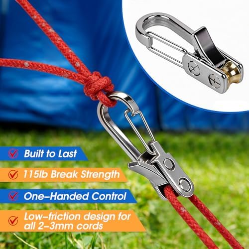 Nylon Rope Rollers 6 Pack, Tension Rope Ratchet Tightening Tool for Securing Tent Items, Cotton Rapid Ropes for Camping Accessories - 2