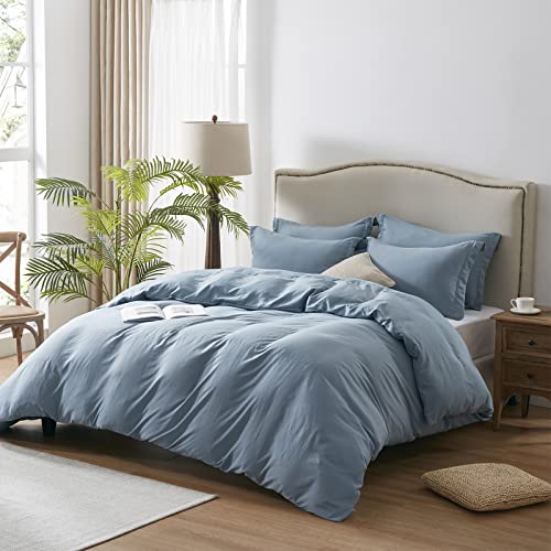 Hboemde Bluish Grey Duvet Cover King - Soft King Size Duvet Cover Set - 3 Pieces Solid Color Comforter Cover, Bedding Set With Zipper Closure - Breathable Microfiber (1 Duvet Cover, 2 Pillow Shams) #TOP1